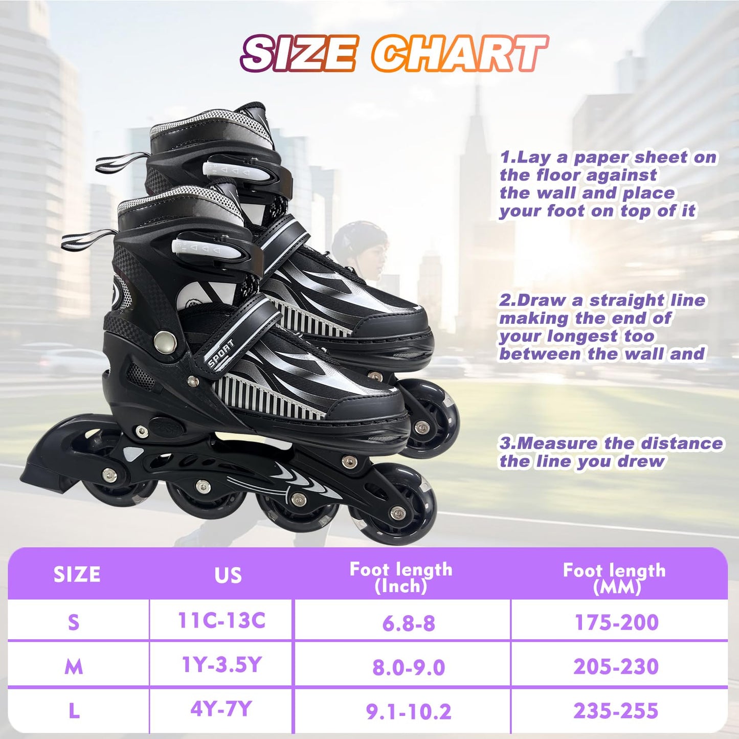 Adjustable Inline Skates for Kids and Teens Ages 4-16, All 8 Wheels of Inline Roller Skates Light Up, Safe and Fun Illuminating for Outdoor Indoor Sports