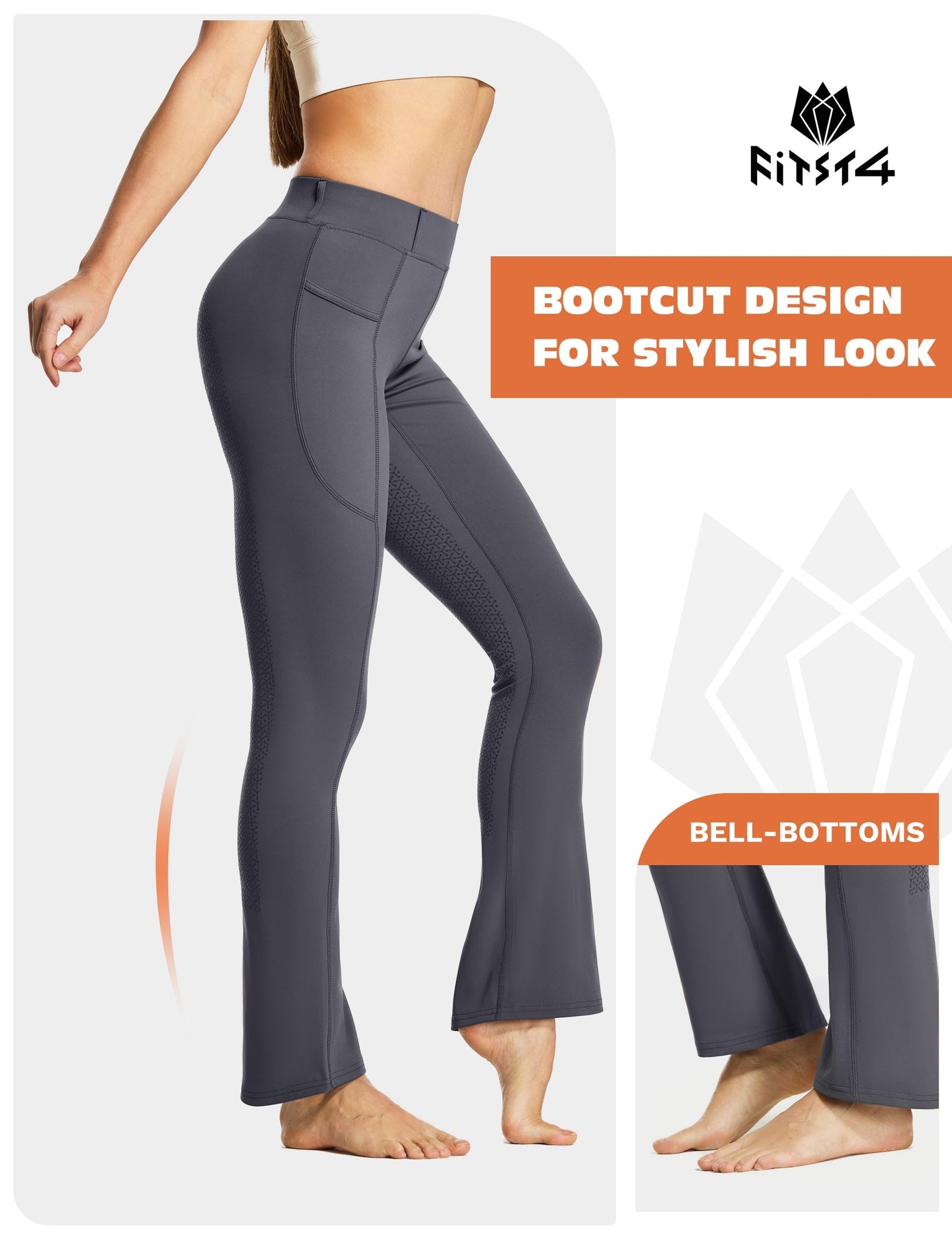 FitsT4 Sports Women's Full Seat Horse Riding Pants Bootcut Riding Tights with Pockets Equestrian Breeches for Women Darkgrey S