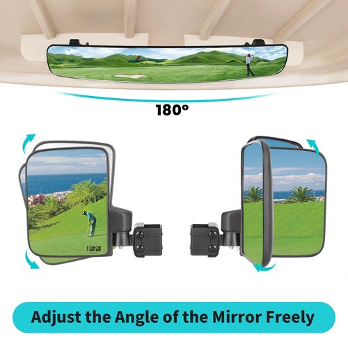 10L0L Golf Cart Mirror Sets -No Drilling Side Mirrors,Wide Angle Rear View Mirror Adjustable HD Glass Universal for Yamaha Club Car EZGO