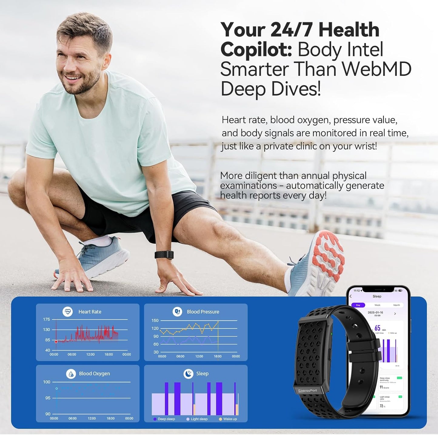 Skiennix Smart Bracelet - Wearable Fitness Tracker with 24-Hour Sleep Monitoring | 173 Sport Modes, Black