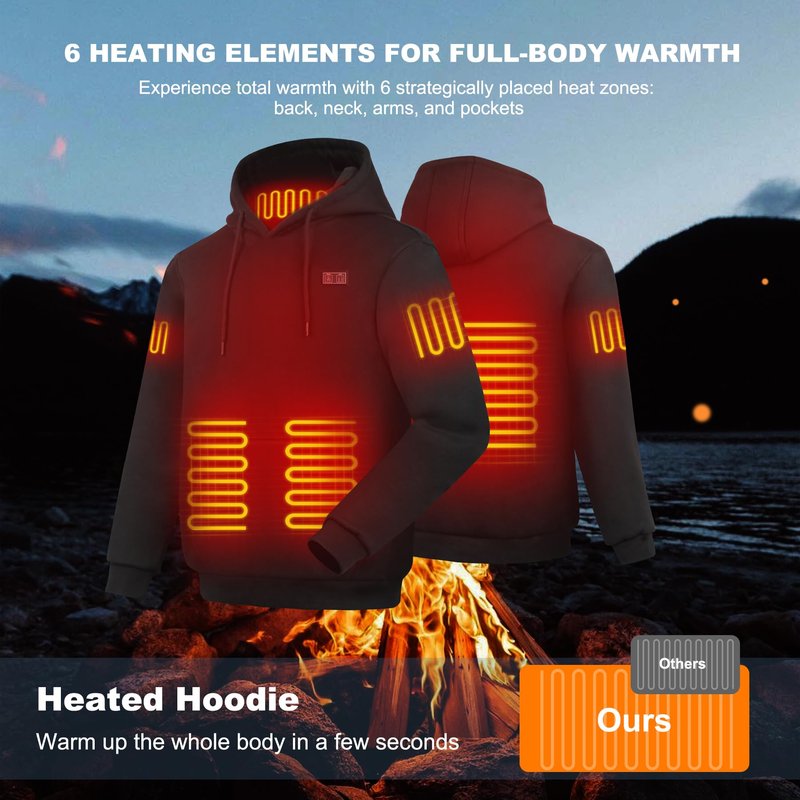 Moteoza Heated Hoodie for Women Men with Fleece Lining 7.4V 16000mAh Battery Heated Pullover Hooded Heated Sweatshirt (Black L)