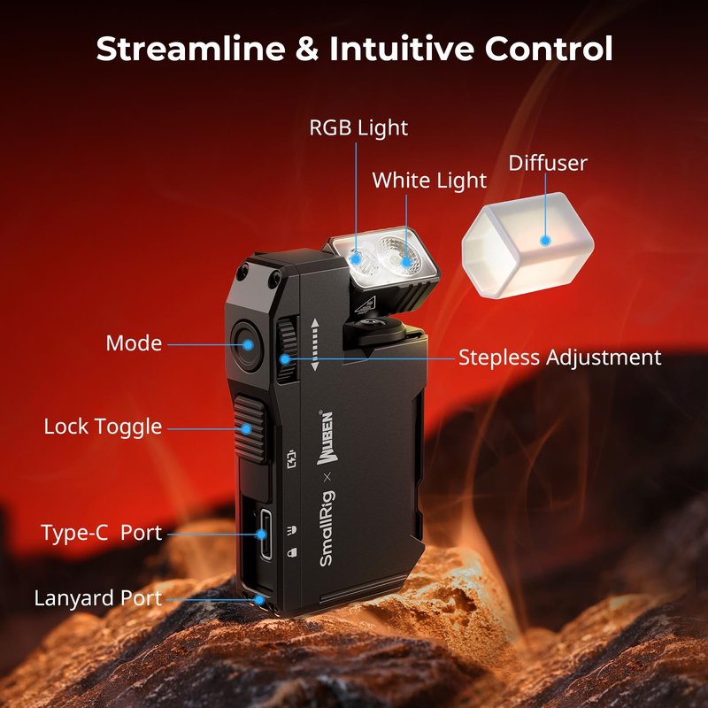 SMALLRIG Rechargeable Mini EDC Flashlight, 400 Lumens Magnetic Pocket-Sized LED Light, IP65 Waterproof, with 1/4”-20 Screw, Diffuser, Everyday Carry Flashlight for Camping, Signaling - 5710