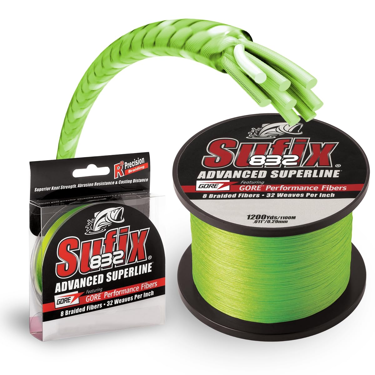 Sufix 832 Braid Line-1200 Yards (Neon Lime, 80-Pound)
