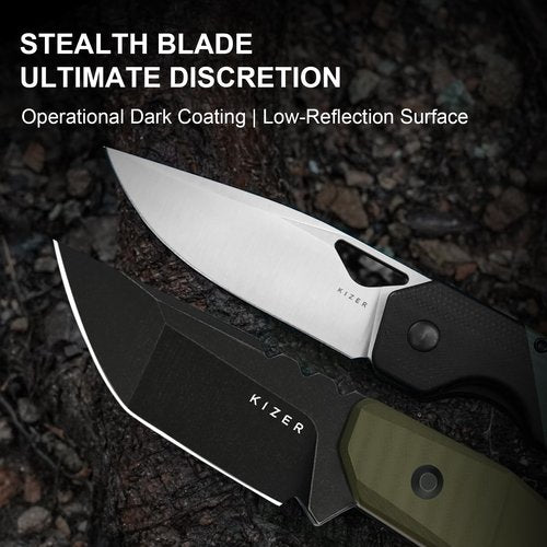 Kizer Quartz Fixed Blade Knife, 3.15" Tanto AEB-L Tactical Knife with Olive Green G10 Handle, 3D Anti-Slip Jimping Hunting Knives with Kydex Sheath for Camping Hiking Survival 1086A1