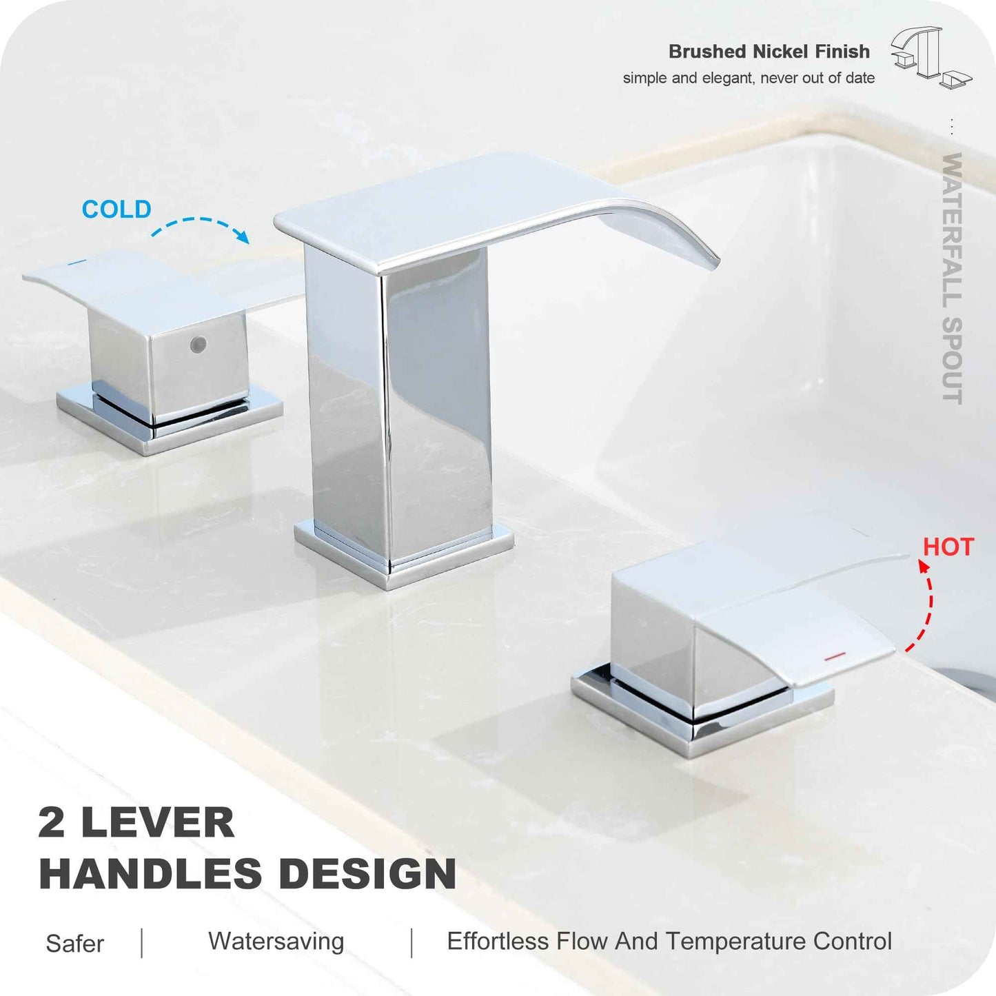 Patent No. : US D967,340 S, GAGALIFE 8 Inch Waterfall Bathroom Faucets for Sink 3 Hole - Chrome Bathroom Faucet with Pop-up Drain, Widespread Bathroom Sink Faucet 2-Handles, Patent No. : US D967,340 S