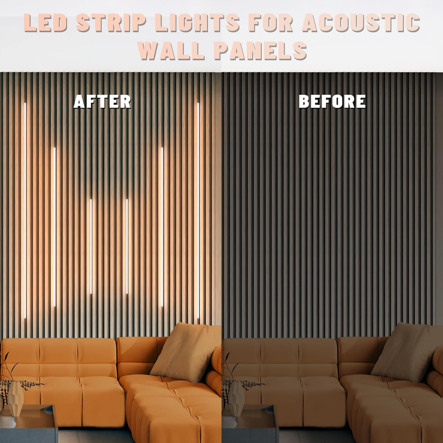 Lichaser LED Recessed Lighting for Acoustic Panel, 6 Pcs of 3000K Dimmable LED Strip Light for Wood Slat Wall Panel in Parallel with Touch Sensor, Self-Adhesive for Slat Wall Decor (2*36+2*24+2*16 in)