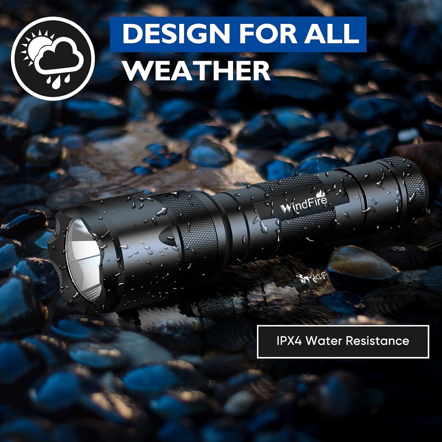WINDFRIE LED Tactical Flashlights - 2 Pack Bright EDC Emergency Lights | Water-Resistant Handheld Design