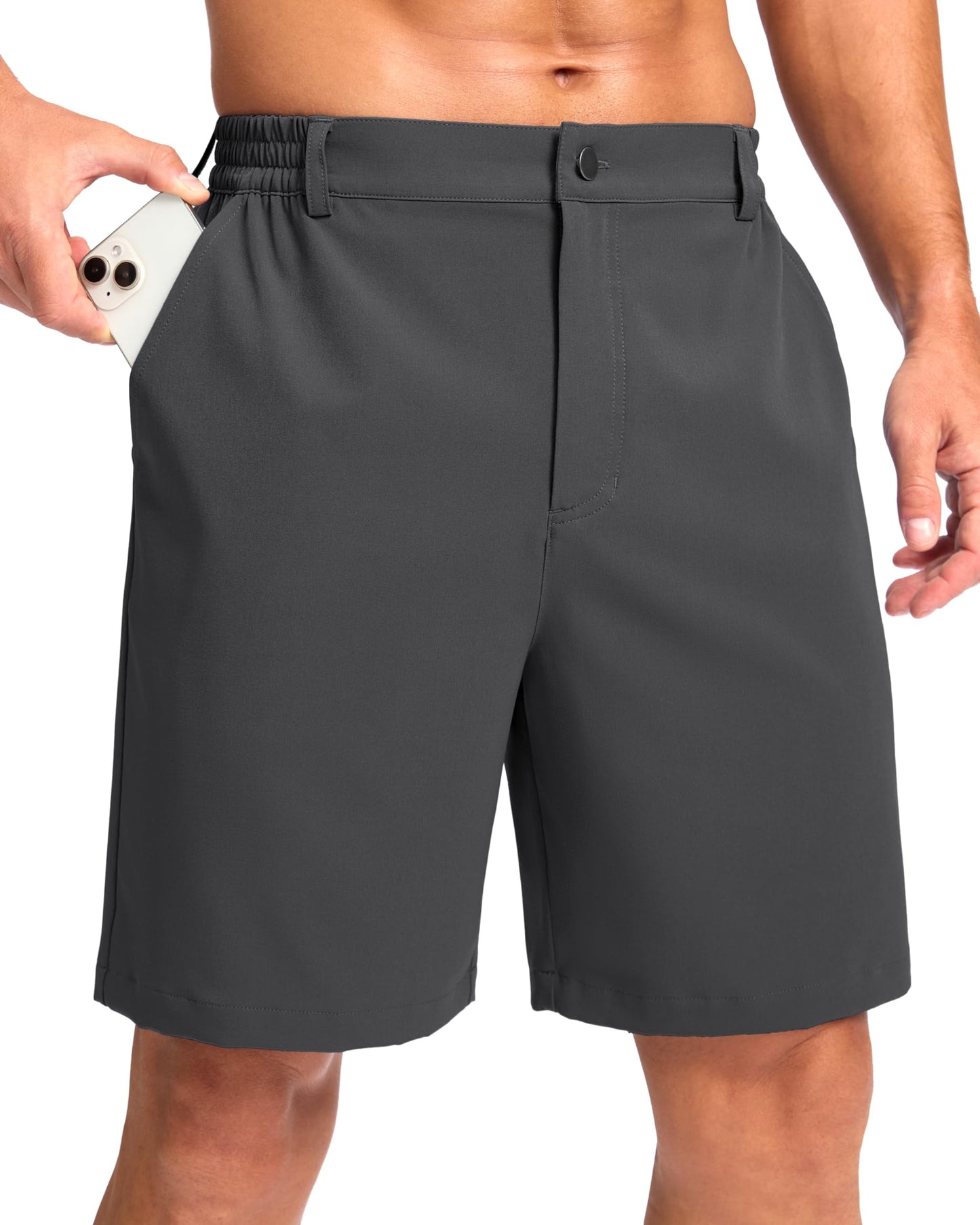 Pudolla Men's Casual Shorts 7" Lightweight Golf Shorts with 3 Pockets Stretch Quick Dry Comfy Work Shorts（Charcoal L