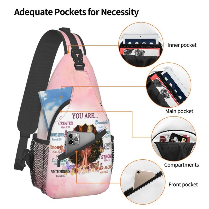 yngviud sling bag for women Sling Backpack Travel Hiking Daypack for Women Men Shoulder Bag for Casual Sport Climbing Runners African American Afro Woman (Glasses case included