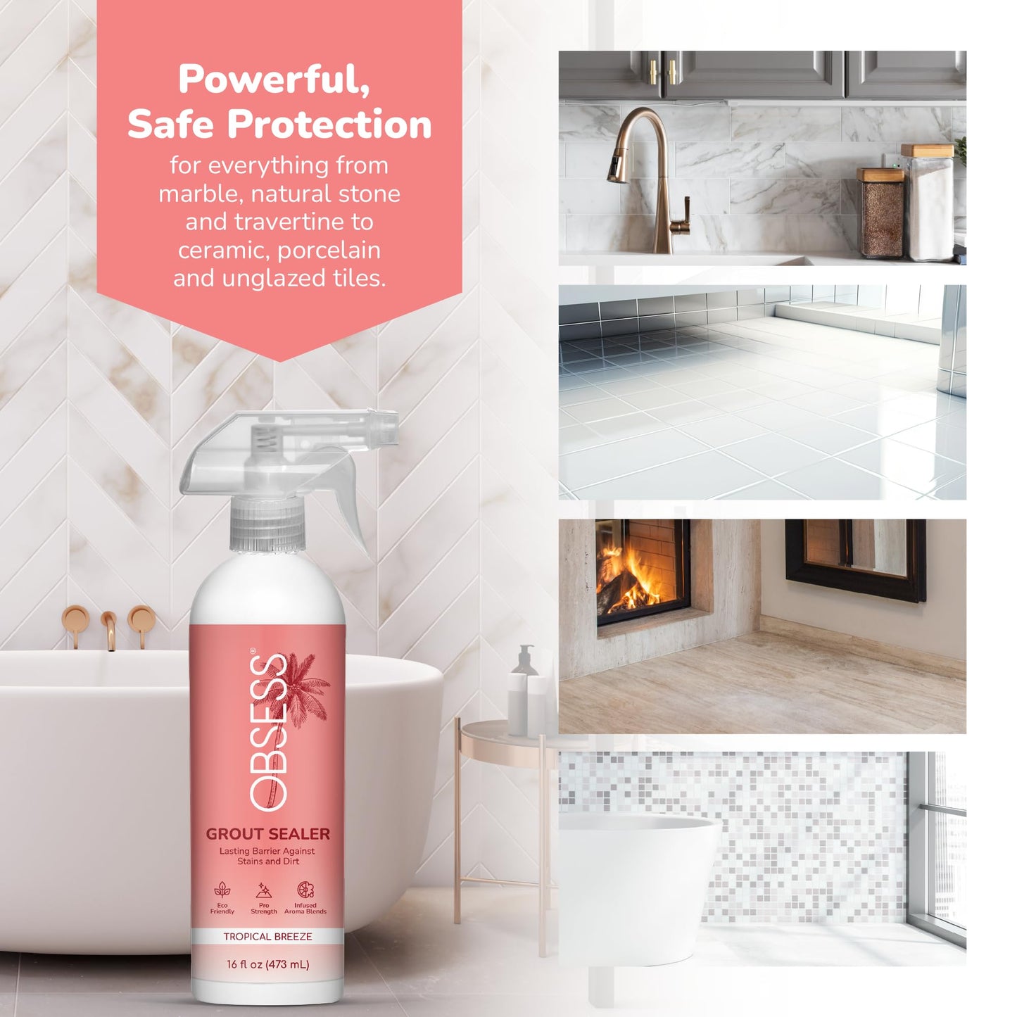 OBSESS Grout Sealer 16 Oz., Clear Grout and Tile Sealer, Natural Finish, Professional Grade, Indoor & Outdoor, Fast Dry and Long Lasting Protection