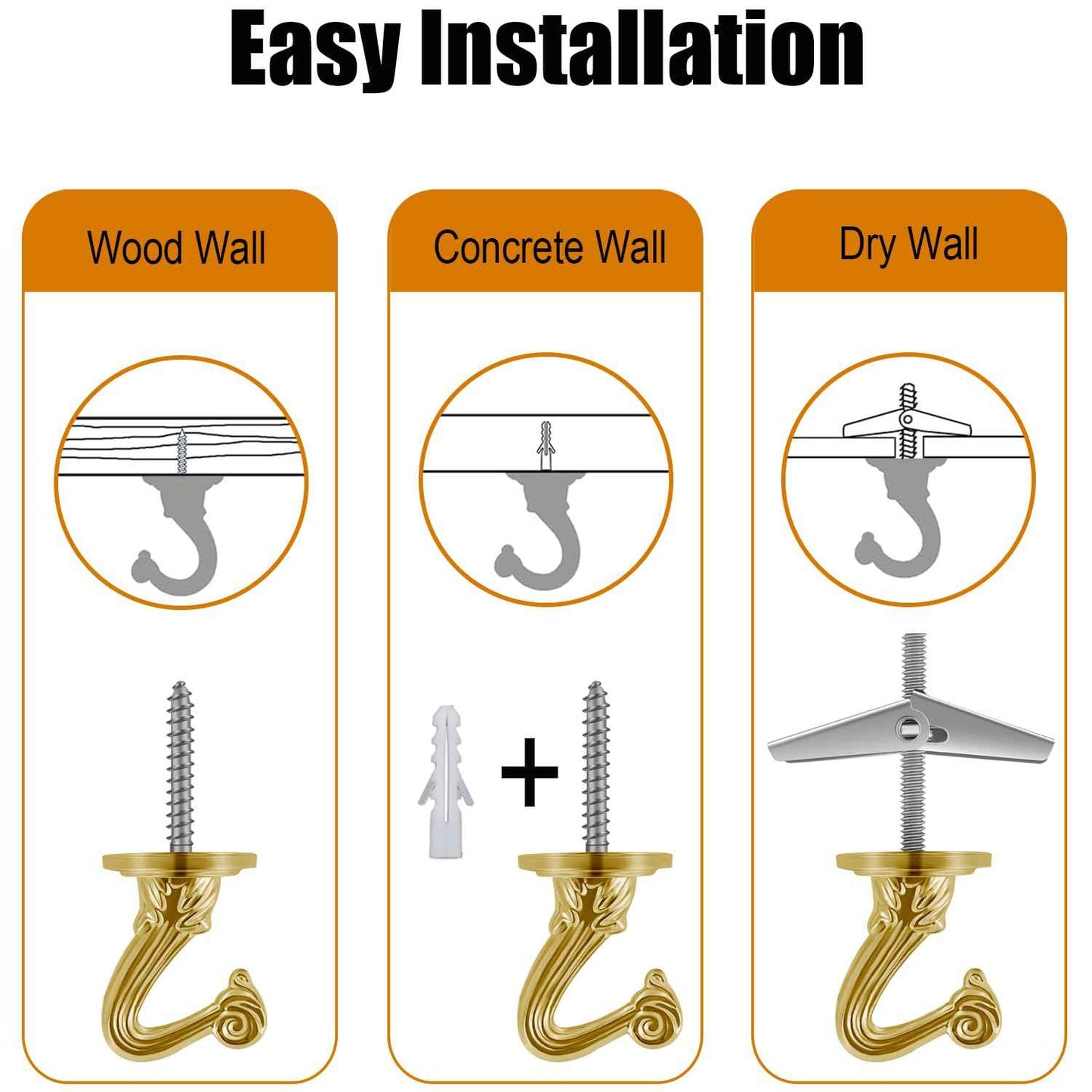 Omytie 15 Ft Heavy Duty Hanging Chain Kit with Connection Locks & Swag Ceiling Hooks for Lighting Fixture, Chandelier, Pendant, Lantern, Swag Lamp, Plant/Flower/Fruit Basket, Bird Feeder (Brass)