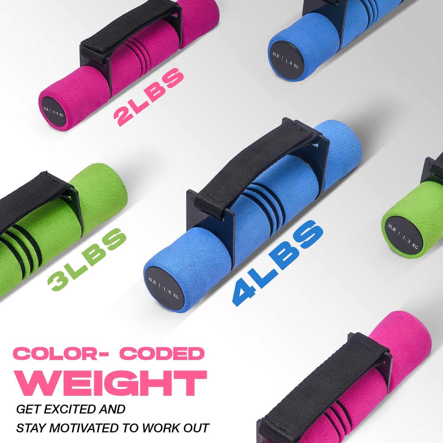 Yes4All Adjustable Dumbbell Hand Weights Set Of 2 for Women's Walking or Travel Exercise with Adjustable Straps, Foam Cover, and Color Coded Weight (2lbs, 3lbs or 4lbs), Anti Slip