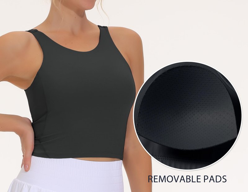 THE GYM PEOPLE Women's Sports Bra Sleeveless Workout Tank Tops Running Yoga Cropped Tops with Removable Padded Charcoal Grey