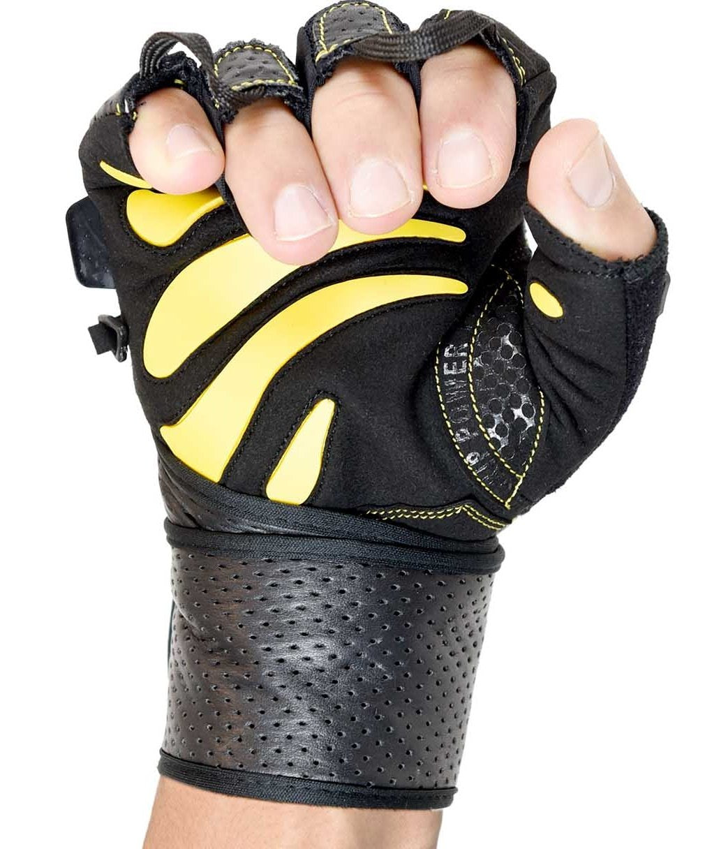 Gym Gloves Protect Your Hands & Improve Your Grip Weightlifting Grips (Yellow with 2.5" Wrist Wraps, Medium)