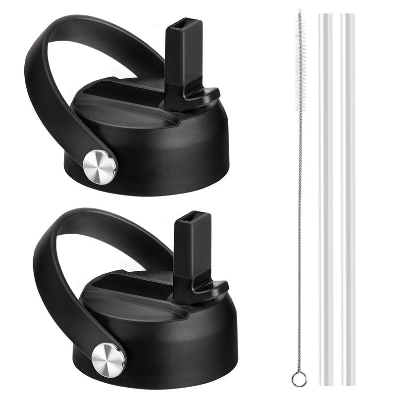 Bluwing Straw Lid for Hydroflask 2pack, Replacement Lids with Straw for Hydroflask 12-64oz Wide Mouth Water Bottles, Replacement Cap Lid for Hydro Flask(Black 2 Pack