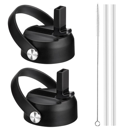 Bluwing Straw Lid for Hydroflask 2pack, Replacement Lids with Straw for Hydroflask 12-64oz Wide Mouth Water Bottles, Replacement Cap Lid for Hydro Flask(Black 2 Pack