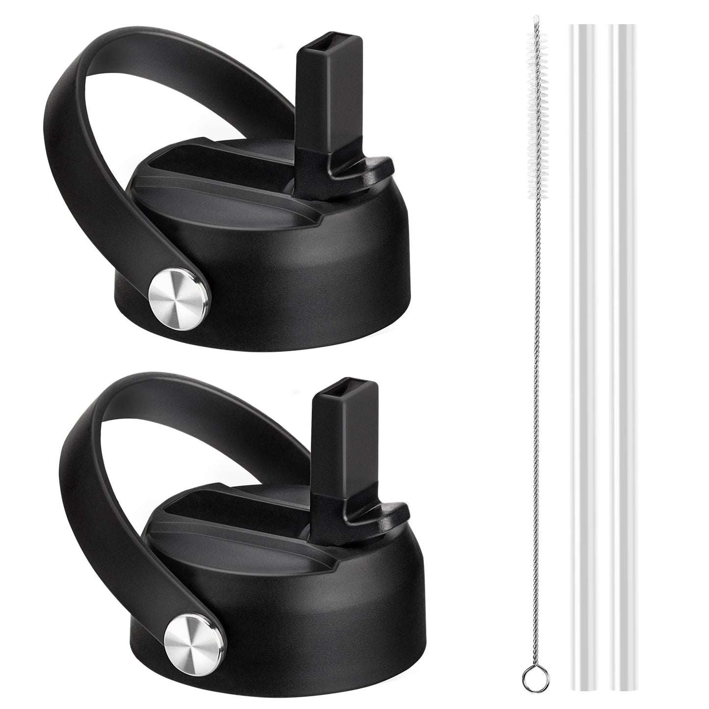 Bluwing Straw Lid for Hydroflask 2pack, Replacement Lids with Straw for Hydroflask 12-64oz Wide Mouth Water Bottles, Replacement Cap Lid for Hydro Flask(Black 2 Pack