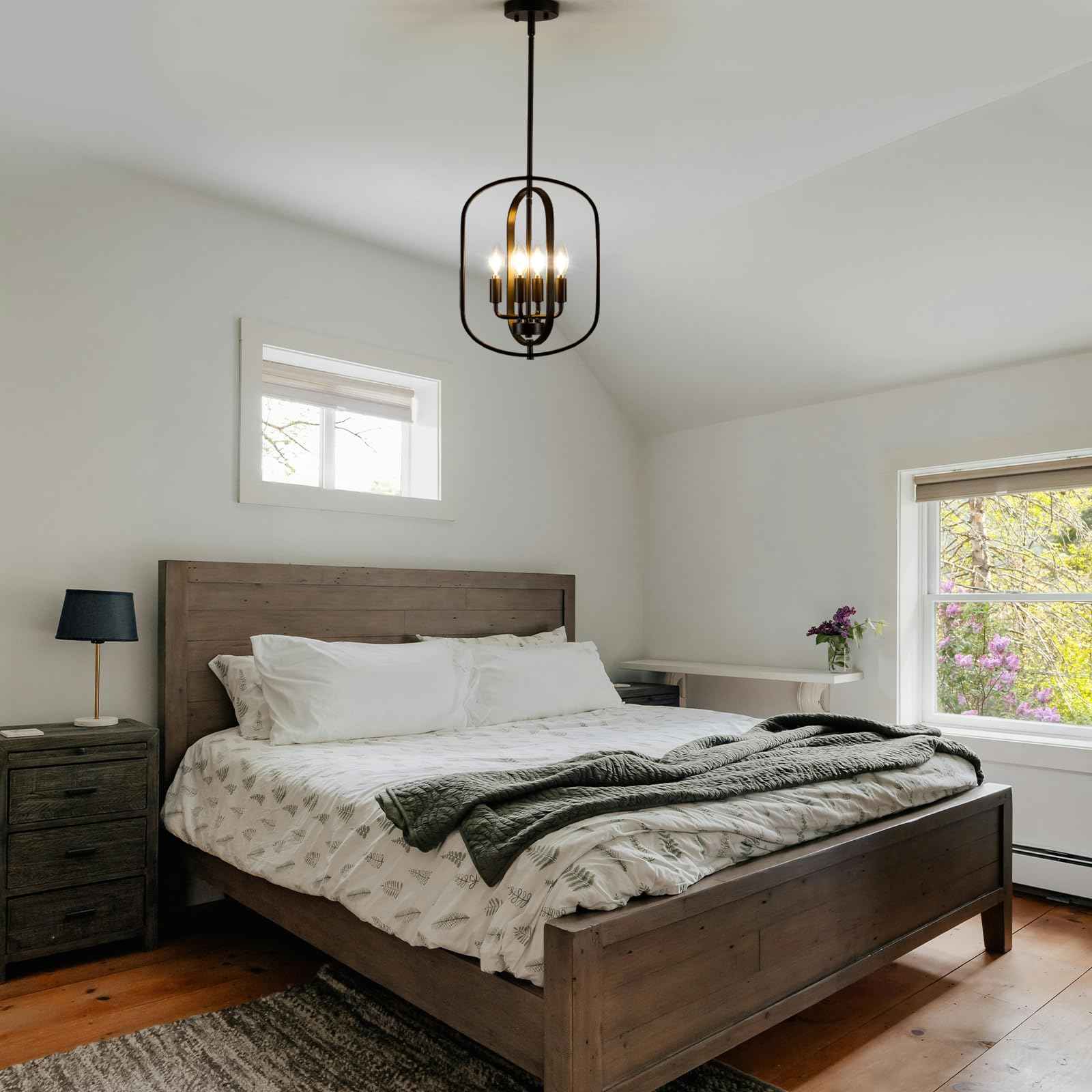 MIAYBPH Black Chandelier Light Fixture, 4-Light Dining Room Chandelier Over Table Farmhouse Rustic Small Entryway Chandeliers Hanging Island Pendant Lights for Kitchen Entryway Foyer Living Room