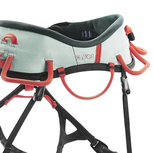 Wild Country Session Women’s Rock Climbing Harness - Adjustable Harness for Sport & Trad Climbing - Aquifer/Orange - Medium