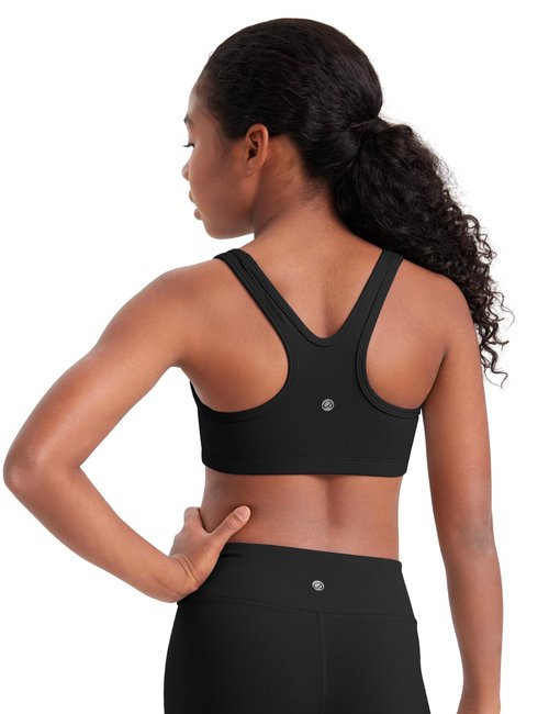 CRZ YOGA Girls Butterluxe Racerback Sports Bra - Yoga Athletic Casual Tops Scoop Neck Padded Crop Kids Teen Black Medium