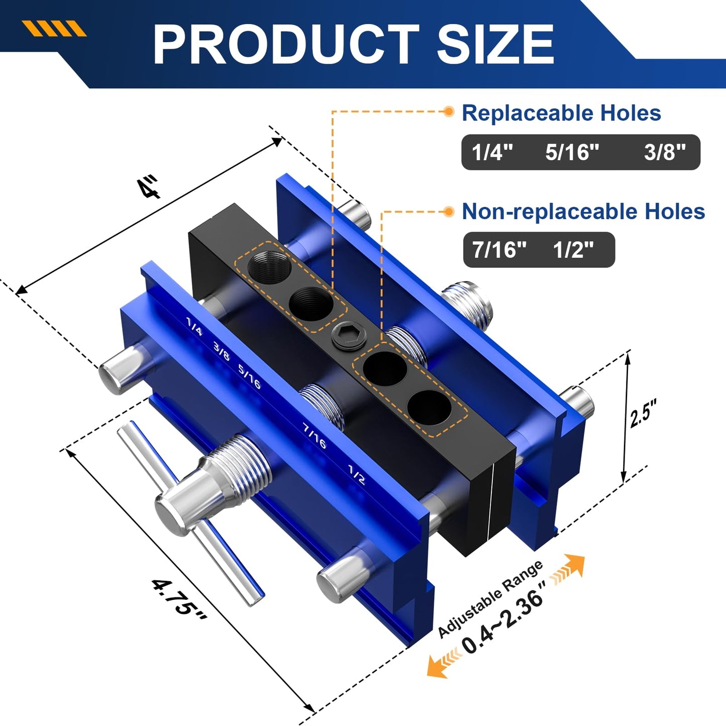 Beaiguna Self Centering Dowel Jig Kit, Drill Guide Jig Block for Straight Holes with 6PCS Drill Bushings, Premium Self Centering Doweling Jig Kit for Woodworking, Adjustable Width Biscuit Joiner Tool