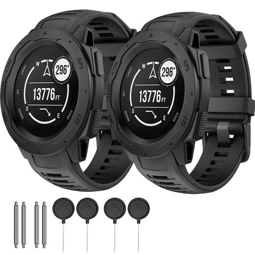 2 Pack Waterproof Band Compatible with Garmin Instinct Watch Bands, 22mm Soft Silicone Replacement Watch Strap for Garmin Instinct 2 / Instinct Esports/Solar/Tactical (black/black)