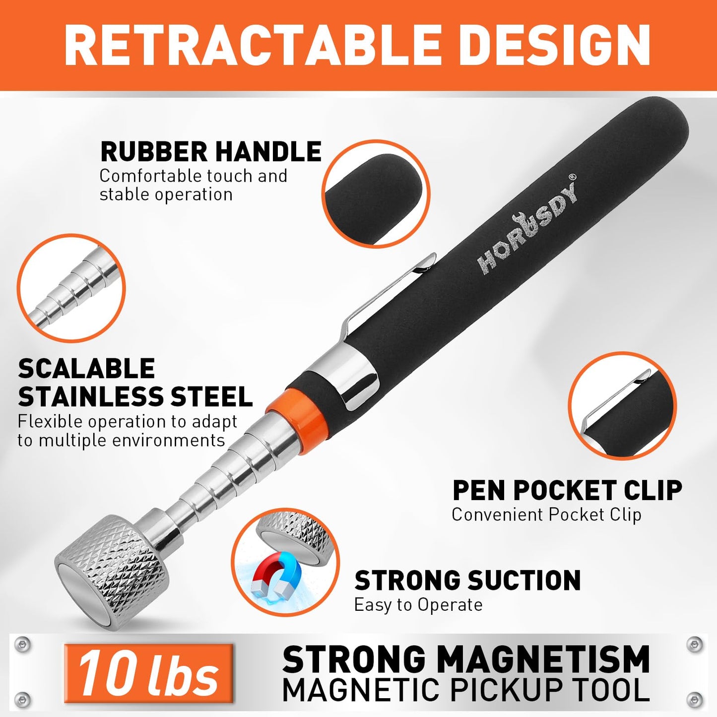 HORUSDY 4 - PIECE Magnetic Pickup Tools Kit | Extendable Telescoping Magnet Pick Up Tool Set 7-30.5” & 5-25” | Bend-It Flexible Magnetic Sweeper | Collapsible Parts Tray for Garage Workshop Yard