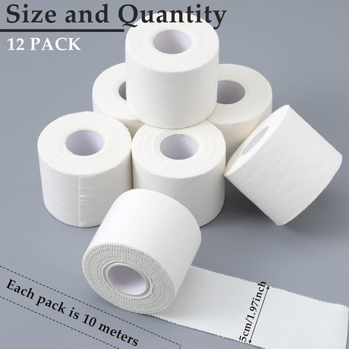 Hoolerry Athletic Sports Tape - 12 Rolls of 130 Yards, Strong & Easy Tear, No Sticky Residue | 2 Inch, White