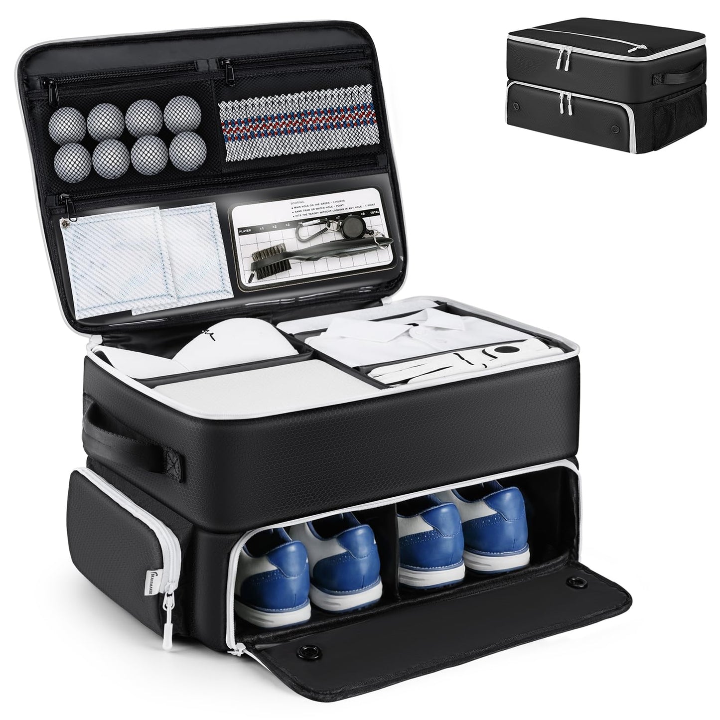 BRANTMAKER Golf Trunk Organizer, Golf Accessories for Men/Women to Storage Stuff and Gear, Cool Gifts for Golfers, Dad, Him/Her, Birthday or Father’s Day (Black)