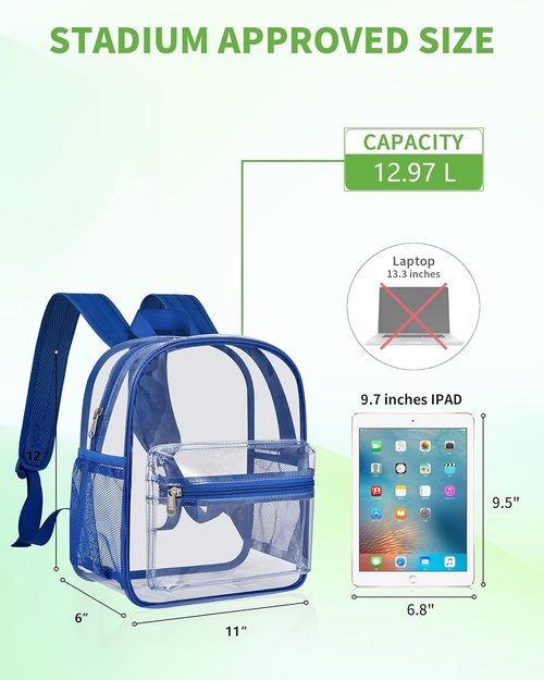 MAY TREE Clear Backpack - Stadium-Approved Design for Concerts & Festivals | 12x11x6 Inches - Blue