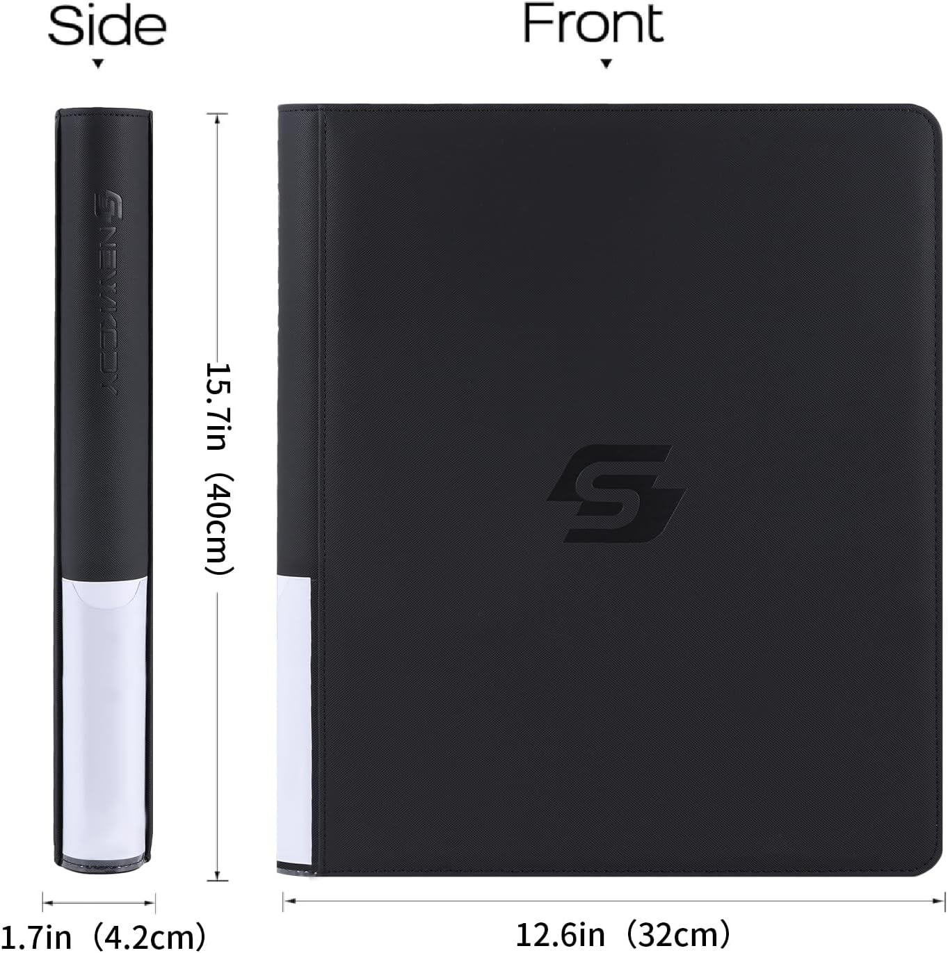 Snekdy Top Loader Binder - 9 Pocket Card Holder with Sleeves for 360 Cards | Smooth Black PU Leather