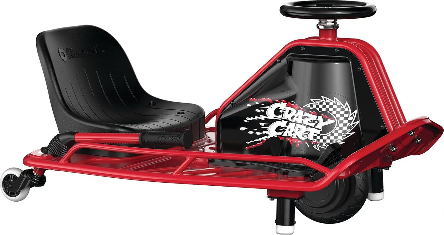Razor Crazy Cart - 24V Electric Drifting Go Kart with Variable Speed Up to 12 MPH | Black/Red