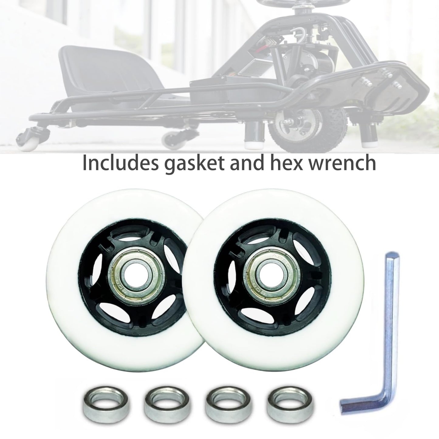 Durable and Thick Wheels 76mm x 30mm for Shift [V1+]/Crazy Cart [V7+] and Crazy Cart XL [V3+] - Set of 2 Premium Replacement Wheels，parts W25143401048-Replace reliable parts for Krazy Kart.