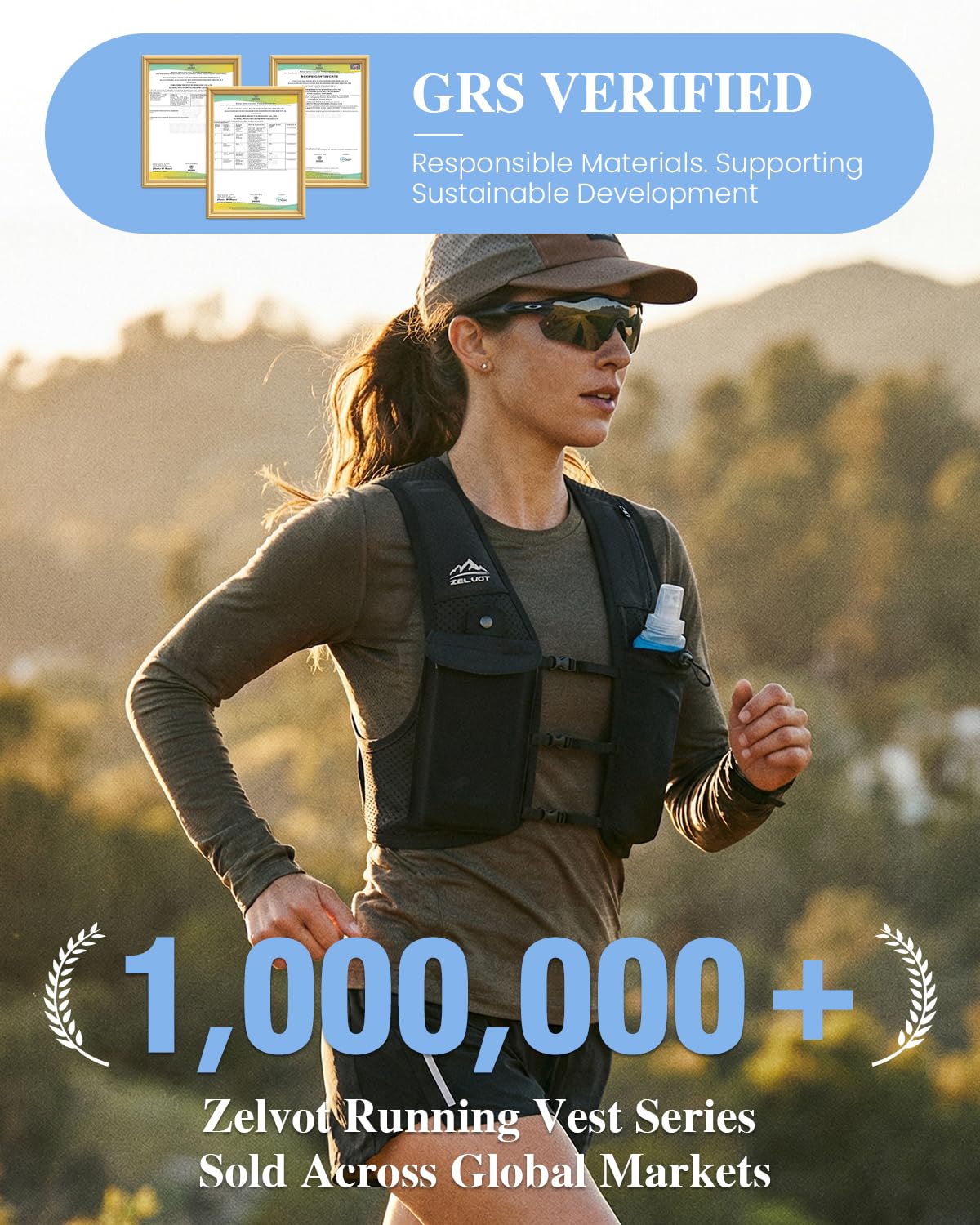 Zelvot Running Vest for Women Men, USA Original Patent, Adjustable Chest Straps Running Hydration Vest with 500ml Soft Flask, Breathable Reflective Hydration Backpack for Hiking (Pink, M/L)