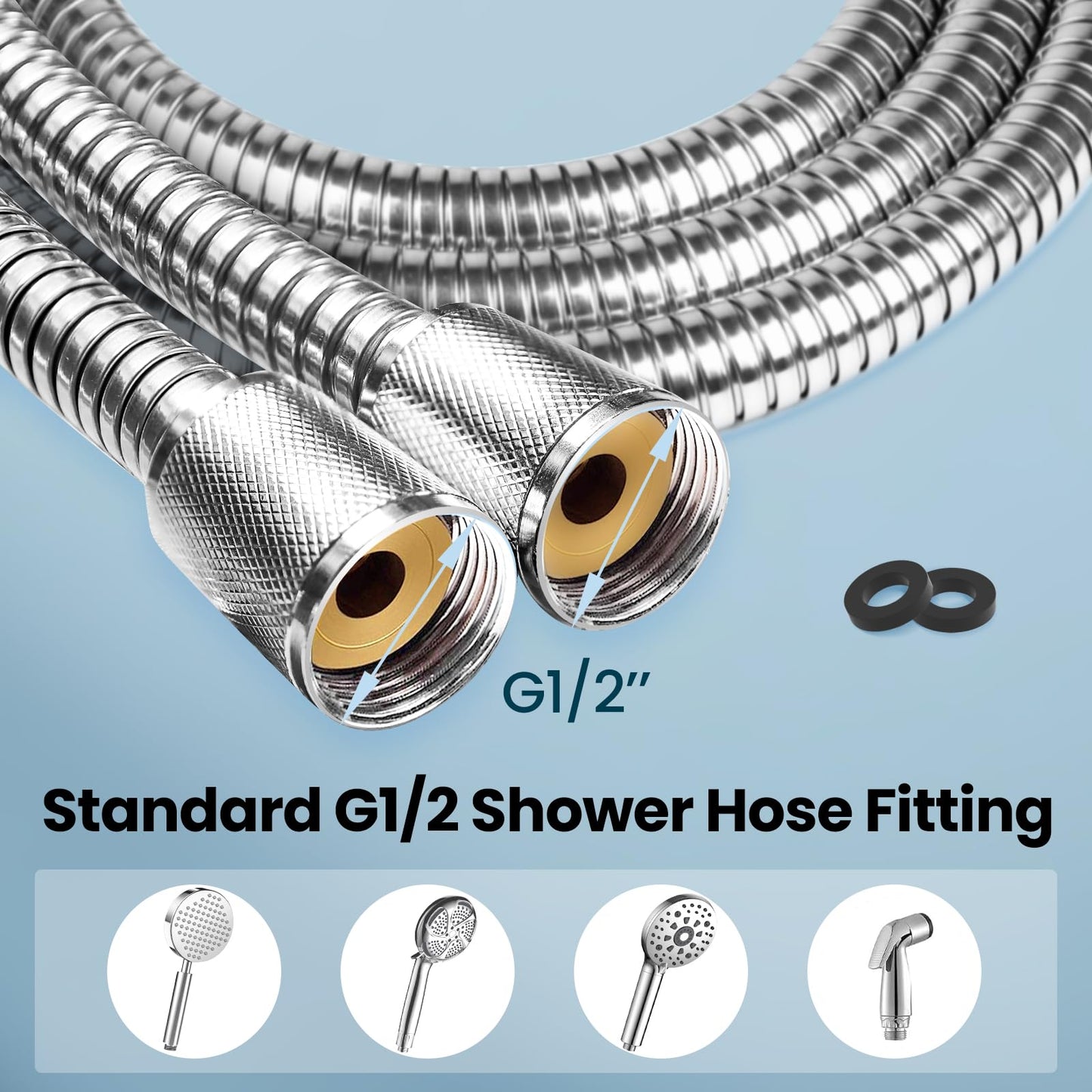 Shower Hose,71 Inches Extra Long Waysse Stainless Steel Handheld Shower Head Long Hose with Brass Insert and Nut Flexible (Silver)