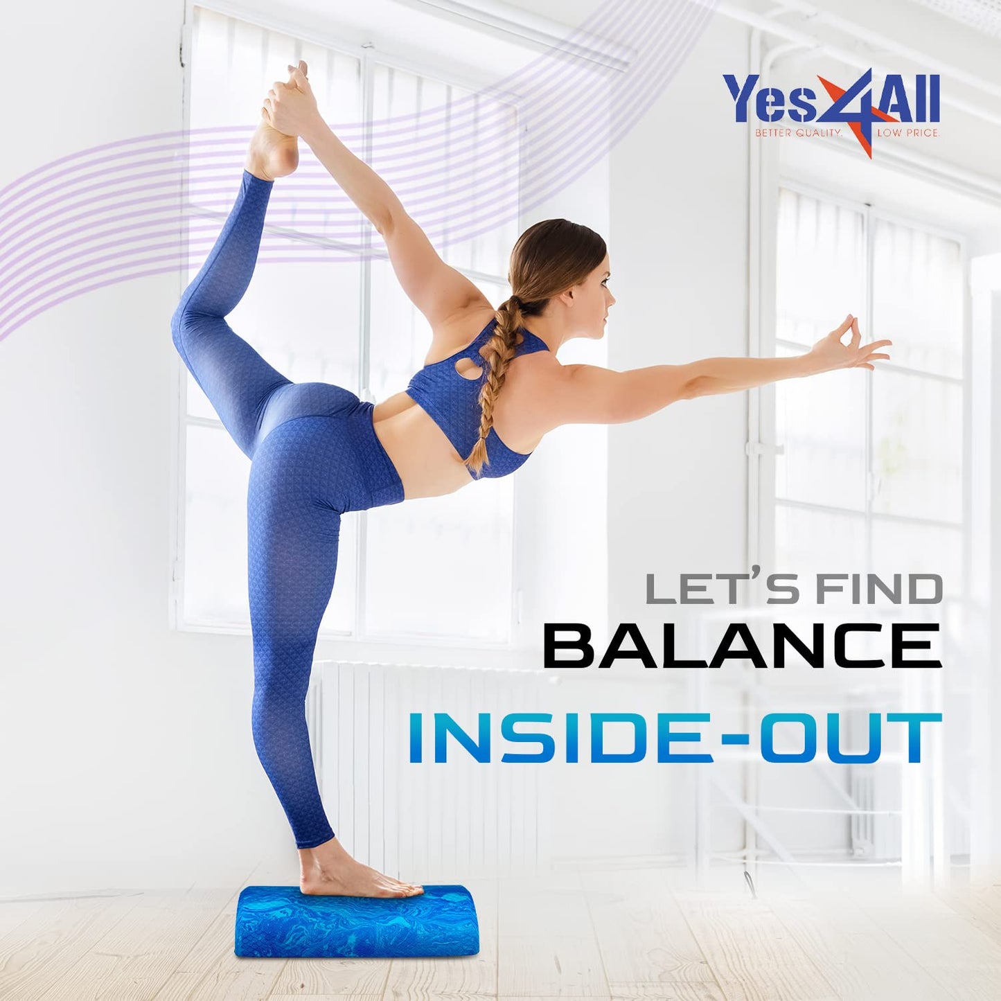 Yes4All Half Round Foam Roller, EVA Firm Half Foam Roller for Yoga, Half Yoga Back Roller for Muscle Massage for Pilates, Balance & Core Exercises - 12/36 inches - Blue, 12 inches