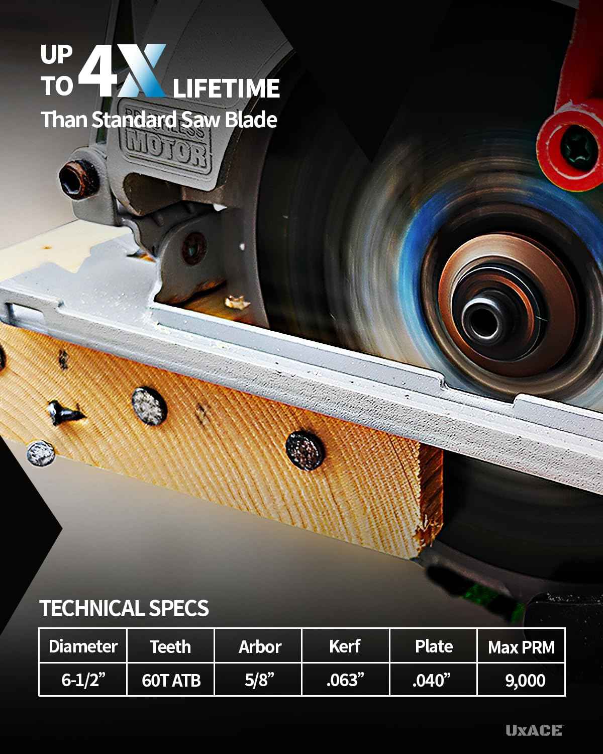UXACE 6-1/2-Inch 60-Tooth Circular Saw Blade with 5/8-Inch Arbor, Ultra Finish Wood Cutting, Carbide Tip, Thin Kerf, for Plywood, MDF, OSB, Laminated, 2 Pack