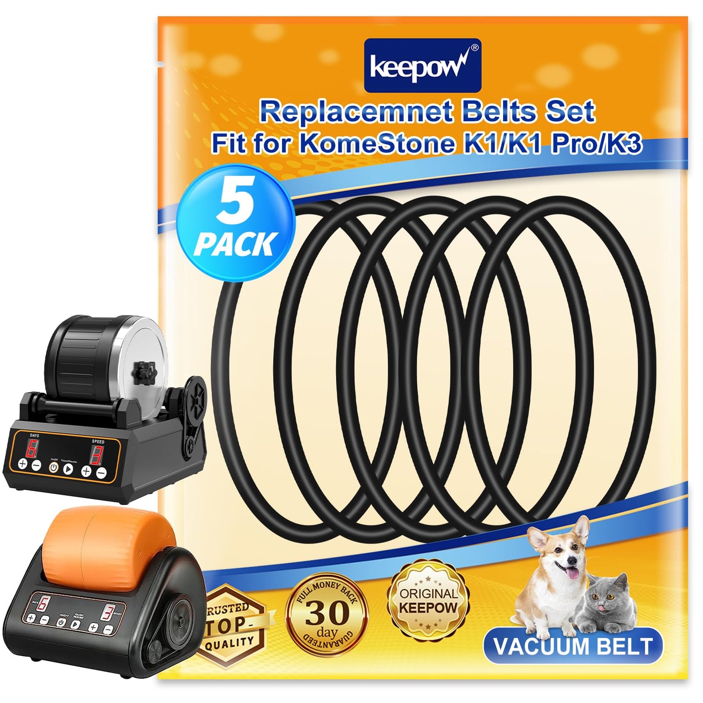 KEEPOW 5 Pack Rock Tumbler Belts, Replacement Belt Set Compatible with KomeStone Rock Tumbler K1 & K1 Pro & K3 (Not Suit for K2 Elite Rock Tumbler)