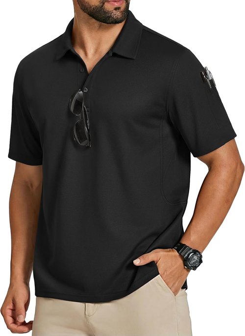 COOFANDY Men's Quick-Dry Polo Shirts - Short Sleeve Tactical Golf Shirt with Pen Pocket