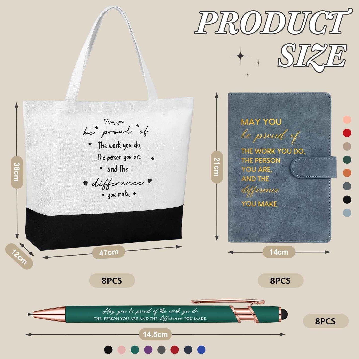 Paterr Employee Team Appreciation Gifts Bulk Thank You Gifts Leather Notebooks Canvas Tote Bags Ballpoint Pens for Employee(Rich Colors, 8 Sets)