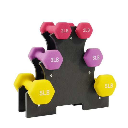 Fitvids Colored Neoprene Dumbbell Set with Rack, 20LB Set: 2/3/5LB Pairs, Color Series