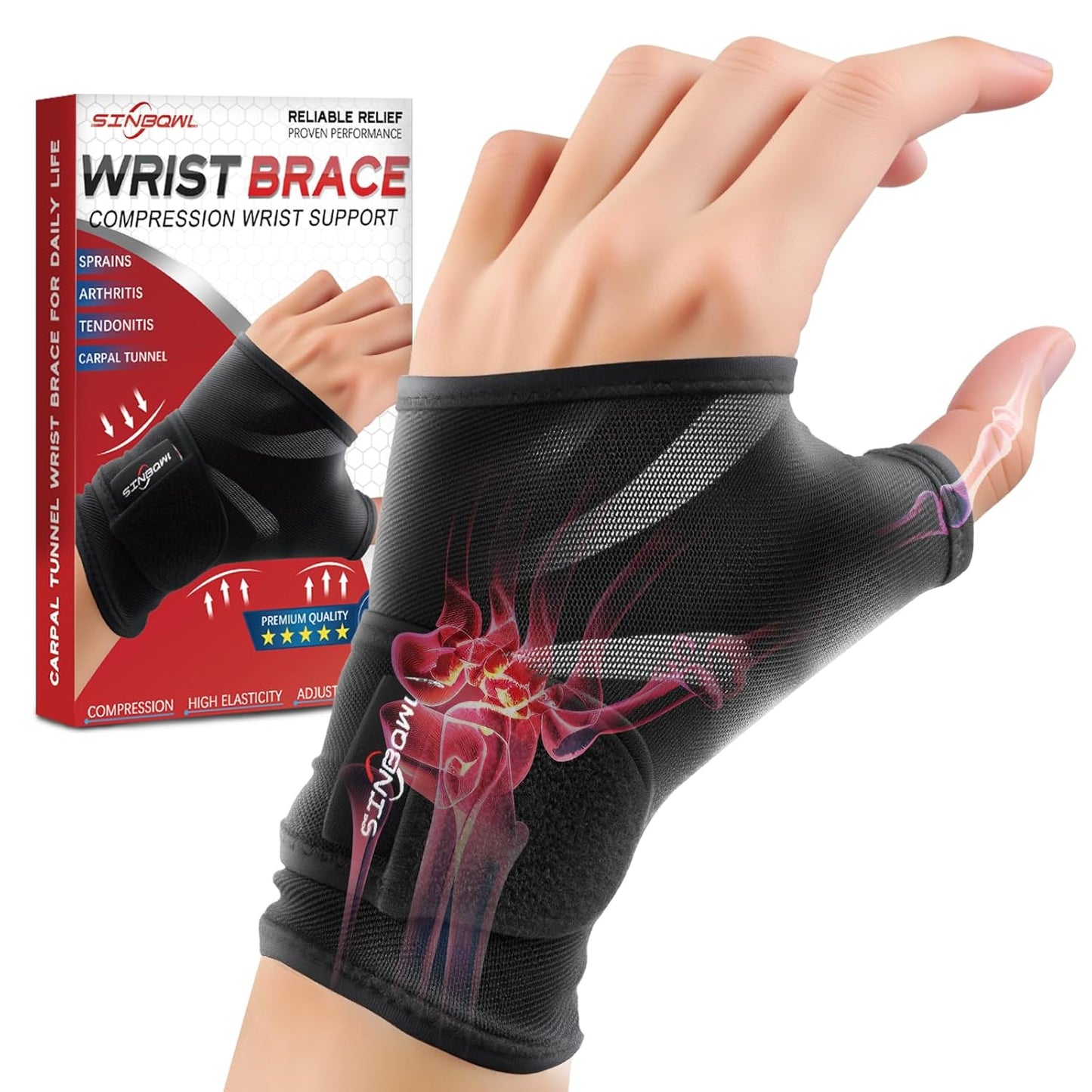 Skiennix Carpal Tunnel Wrist Brace - Adjustable Compression Sleeve for Pain Relief | Fits Left & Right Hands - Size S
