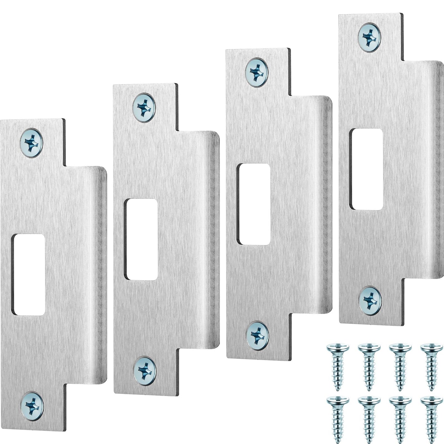 Tandefio 4 Pcs 4 7/8 x 3 3/8 x 1 1/4 Inch Deadbolt Strike Plate Stainless Iron Door Extended Strike Plate Door Reinforcement Backplate with Screws for Heavy Duty Residential Use (Silver)