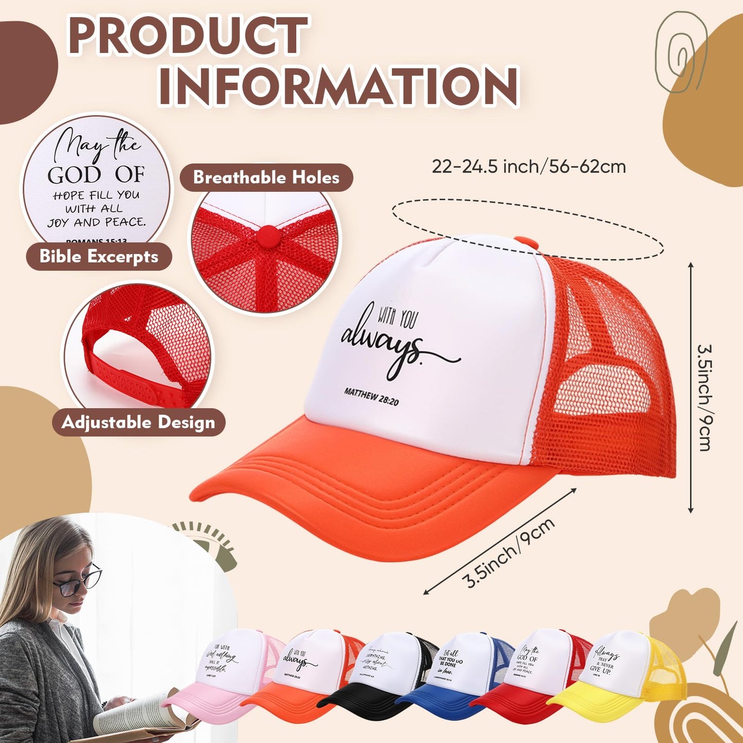 Chicingyou 6 Pcs Christian Trucker Hats Jesus Bible Hats for Men Women Verses Mesh Caps for Jesus Themed Baseball Cap Religious Church Gifts