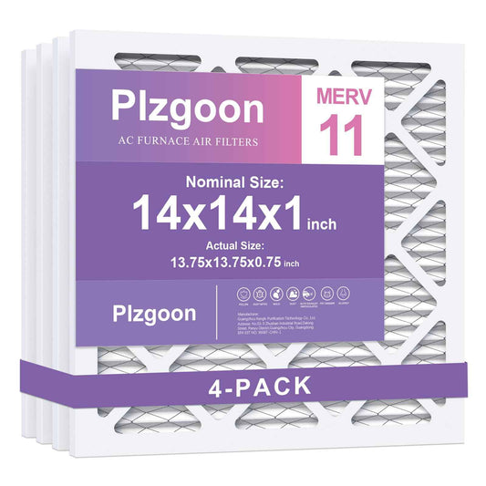 Plzgoon 14x14x1 Air Filter MERV 11 (4 Pack) MPR 1000 Pleated AC Furnace Filters for Home Office Air Conditioner AC HVAC Furnace Heating Systems (Exact Dimensions: 13 3/4x13 3/4x3/4 Inches)