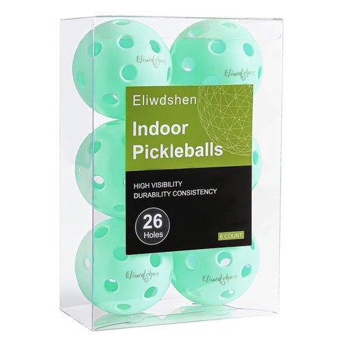 Eliwdshen 26 Holes Sports Set Indoor Court Pickleball Balls for All Style Pickleball Paddles with Mesh Bag High Elasticity & Durable 6-Pack(Light Blue)