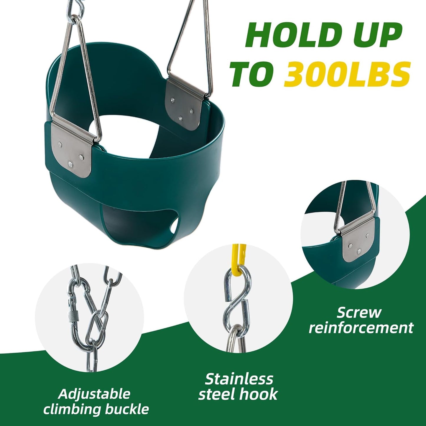 Skiennix High Back Full Bucket Toddler Swing Seat - Yellow Coated Chains, Fully Assembled