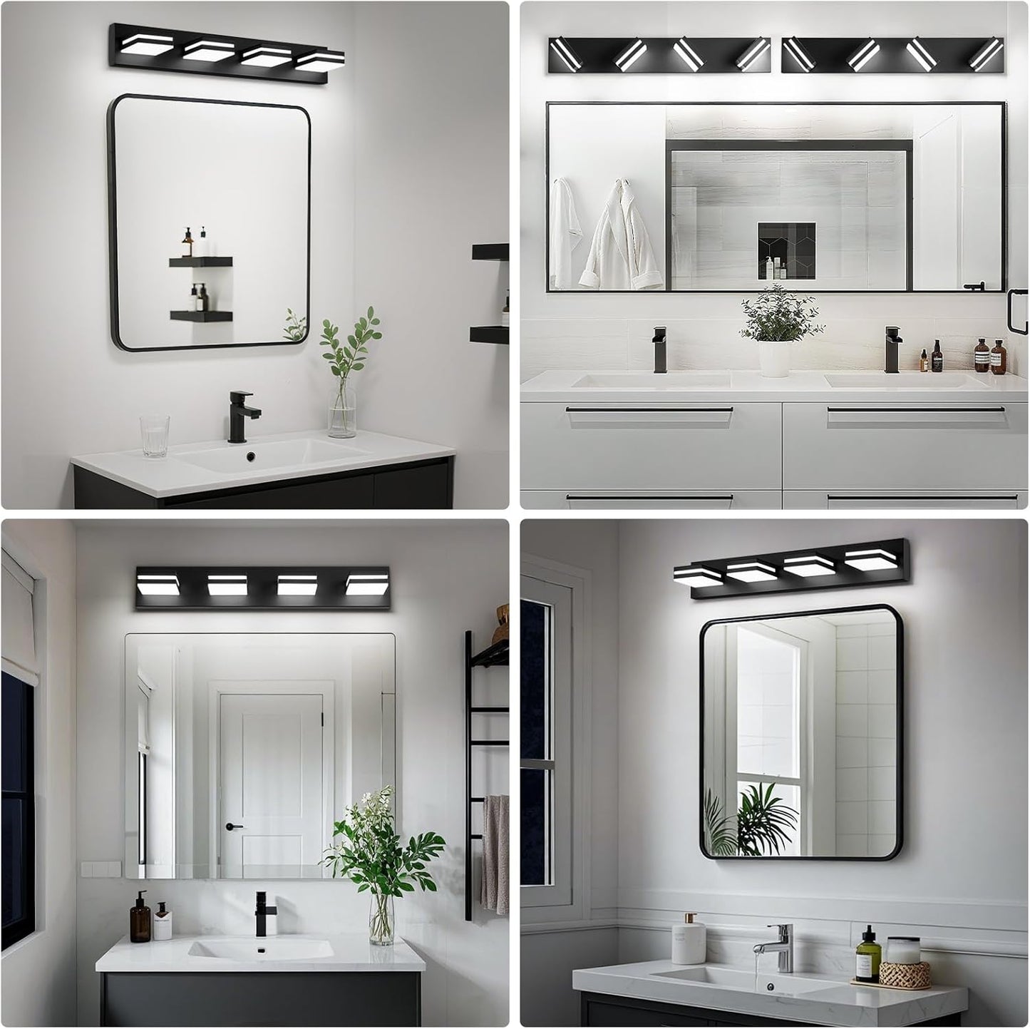3-Light Modern LED Bathroom Vanity Light Fixture - Black Metal & Acrylic, 16-inch Over Mirror Lighting