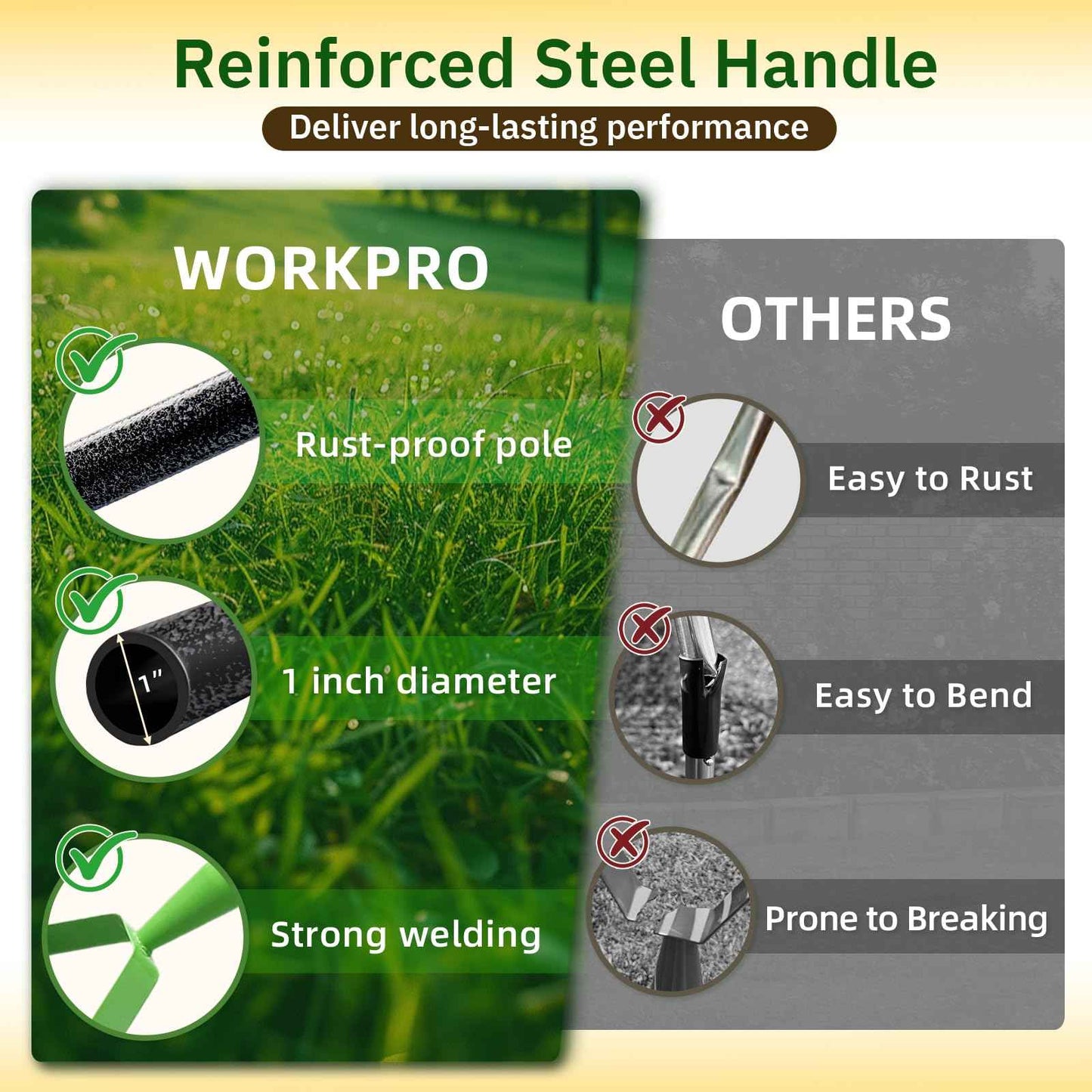 Thatch Rake, 13" Wide Efficient Dethatcher Rake with 55" Adjustable Long Handle, Heavy Duty Steel Metal Dethatching Rakes for Cleaning Dead Grass, Loosening Soil, Lawn Care in Yard Garden