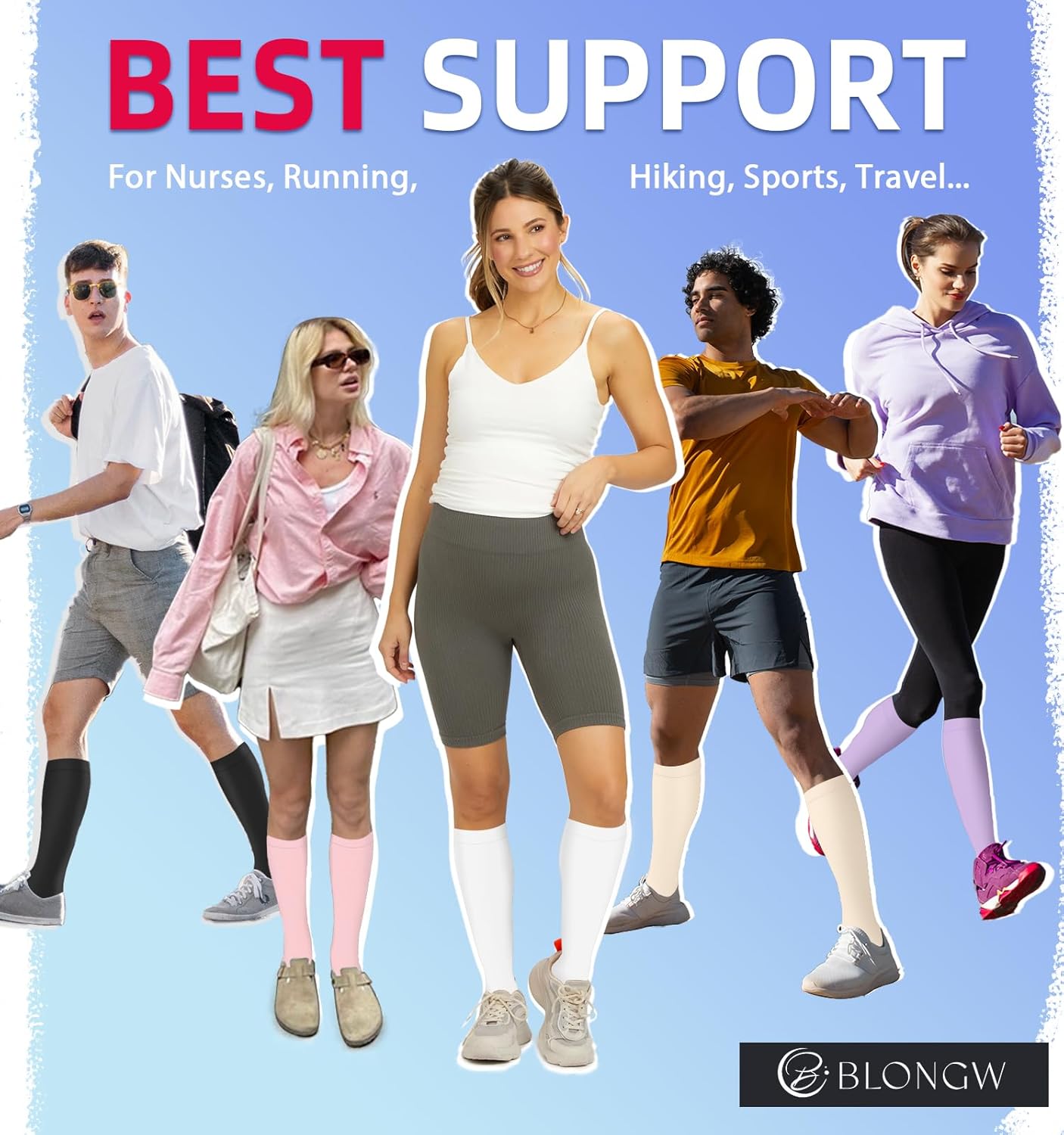 Skiennix Compression Socks - 15-20 mmHg Circulation Support for Nurses, Running, Hiking | 4 Pairs